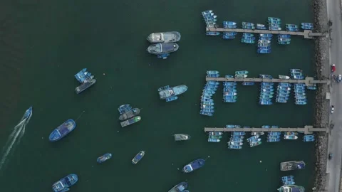 Aerial top down view of small to medium sized boats Stock Footage 146755409