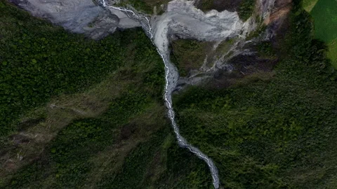 Aerial top down view of a small mountain stream Stock Footage 234959481