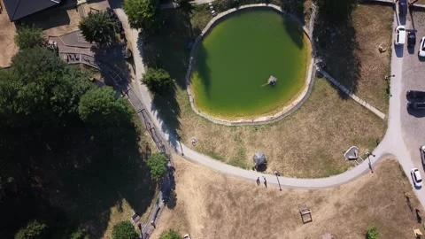 Aerial Top Down View Small Artificial Pond Lake in Javorov Do Mountain Resort  Stock-Footage 343152068