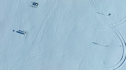 Aerial Top Down View Of Snow Covered Field In Gdansk Winter Stock Footage 330983112