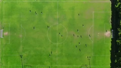 Aerial top down view of soccer field two... | Stock Video | Pond5