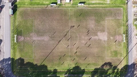 Aerial top down view of soccer game on grass field Stock-Footage 341571609