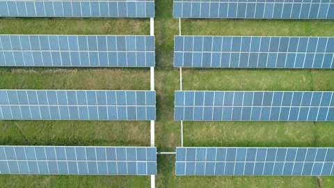 Aerial top down view of Solar Panels Farm Solar Cell Station. Production of Stock-Footage 152874484