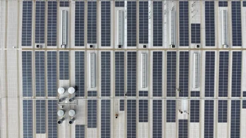 Aerial top down view of solar panels on a rooftop 스톡 동영상 340503347