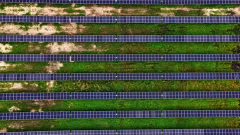 Aerial Top Down View of Solar Panel Farm Texture Stock Footage 341765202