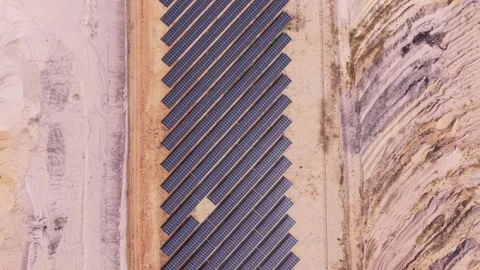 Aerial top down view of solar panel installation Stock Footage 342813056