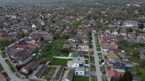 Aerial top down view of Sombor, neighbourhood streets and houses Stock Footage 155442923