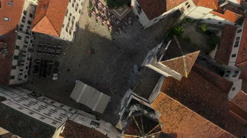 Aerial top down view of square in Kotor old town Stock Footage 231265435