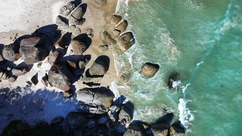 Aerial Top Down View at Squeaky Beach Stock Photos