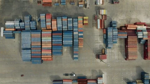 Aerial Top Down View of Stacked Shipping Containers Video stock 344530938