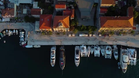 Aerial top-down view of stari grad port on hvar island, croatia Stock Footage 335792555