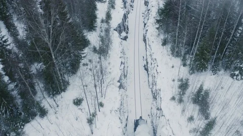 Aerial top down view steam train running in forest Stock Footage 121465537