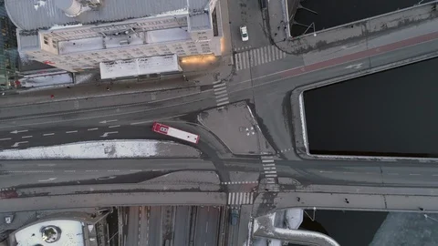 Aerial top down view of street bridge in central Stockholm, Sweden Stock Footage 129026048