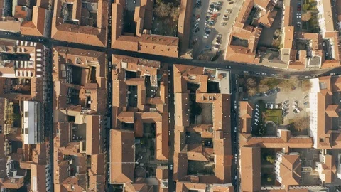 Aerial top down view of streets and tiled houses in Alessandria. Piedmont, Italy Video stock 101228999