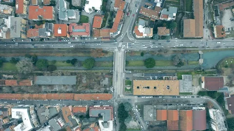 Aerial top down view of streets of Treviso, Italy Stock Footage 108209845