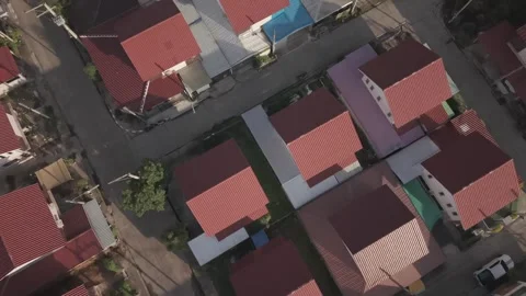 Aerial top-down view of a suburban residential neighborhood Stock Footage 335668976