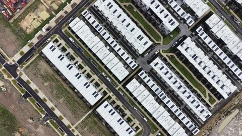 Aerial top down view of suburban housing development Video stock 342328153