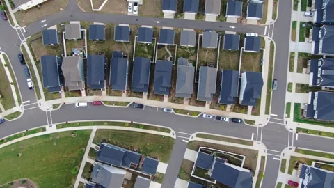 Aerial Top Down View Of Suburban Neighborhood Houses in Wake Forest NC Stock-Footage 342618936