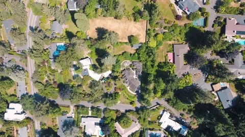 Aerial top down view of suburbs neighborhood Portland nature view on sunny .. Video stock 295158705
