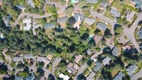Aerial top down view of suburbs neighborhood Portland nature view on sunny .. 스톡 동영상 295158767