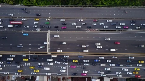 Aerial top down view of super highway during rush hour. Stock Footage 102162093