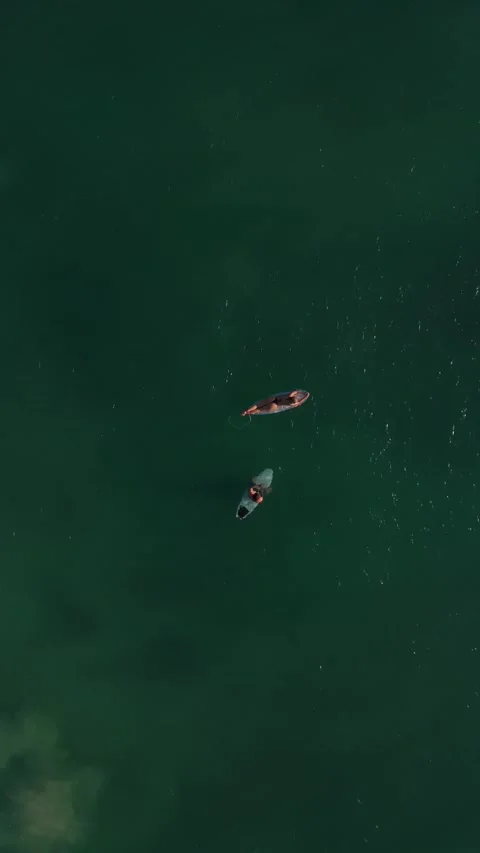 Aerial Top-Down View of a Surfer Paddling on a Board, Bali Stock Footage 339784490