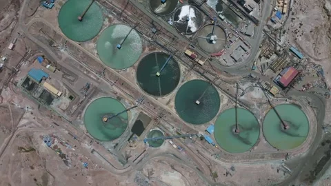 Aerial Top Down View of Tailings Thickeners at Copper Mine Processing Plant Stock Footage 337442051