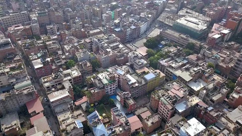 Aerial top down view of Thamel tourist district of Nepal's capital Kathmandu Stock Footage 99430091