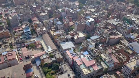 Aerial top down view of Thamel tourist district of Nepal's capital Kathmandu Stock Footage 99431006