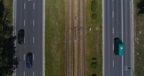 Aerial Top Down View Of Traffic Running Along The Street Stock Footage 91199972