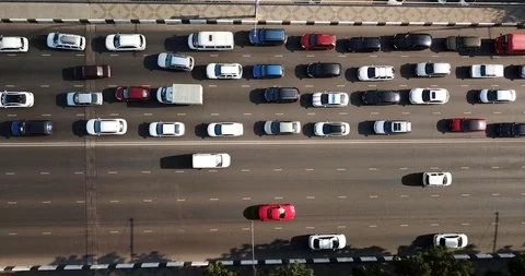 Aerial top down View of traffic jam highway Stock Footage