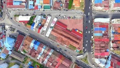 Aerial top down view traffic at Kulim road, Kedah, Malaysia Stock Footage 97748901