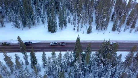 Aerial top down view of traffic on icy road on highway. Stock Footage 152503277