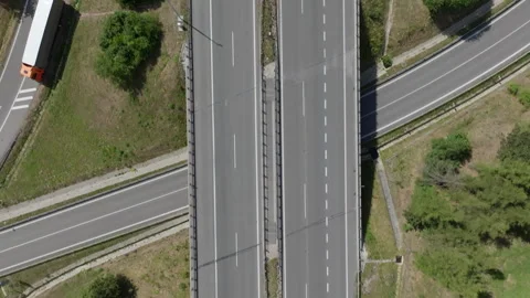 Aerial top-down view of traffic on a German autobahn in summer Stock Footage 264188152