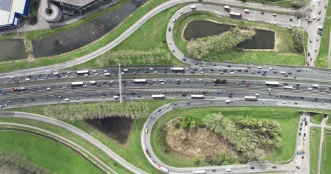 Aerial top down view on traffic jam on a highway in tThe Netherlands. Highway 스톡 동영상 271662668