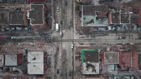 Aerial top down view of traffic at urban intersection. Stock Footage 330682319