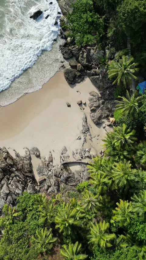 Aerial Top Down View of Tropical Sandy Beach and Jungle in Phuket, Thailand Stock Footage 335583835