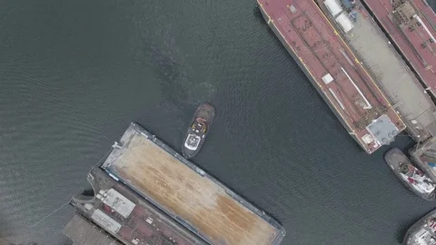 Aerial top down view of tug boat Shipyard Stock Footage 71103768