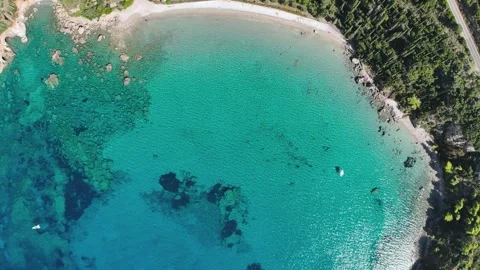 Aerial Top Down View of Turquoise Beach Cove with Crystal Clear Water Stock-Footage 331088166