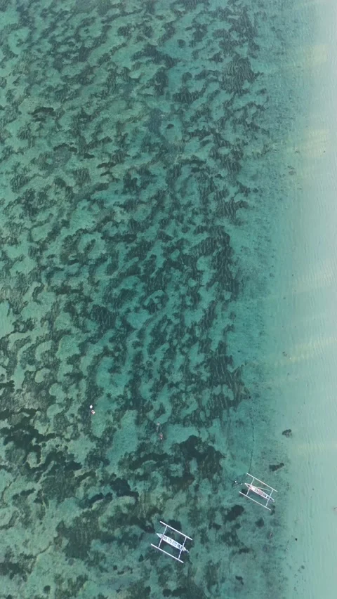 Aerial Top-Down View of Turquoise Ocean Water and Coral Reef, East Bali Video stock 337310351