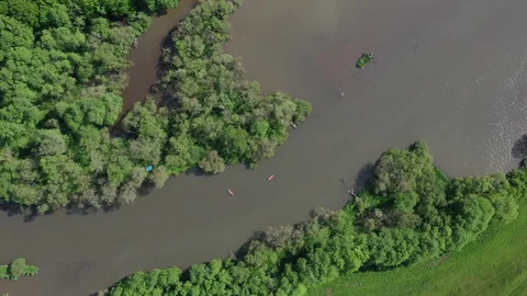 Aerial top down view of two little kayaks on Slatina river, central Slovakia Stock Footage 113933768