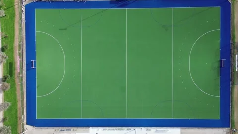 Aerial top down view of two green hockey fields Stock Footage 337810057
