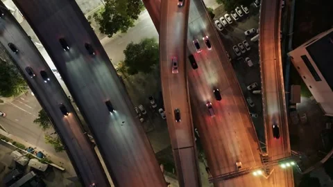 Aerial top down view of vehicles driving on Downtown I95 Riverside Miami highway Stock Footage 274354760