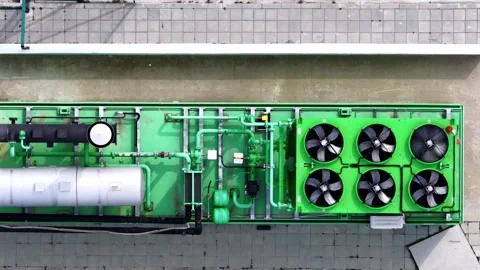 Aerial top down view of ventilation system on industrial building roof 스톡 동영상 330387828