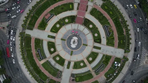 Aerial Top Down View of Victory Monument Roundabout in Bangkok, Thailand Stock Footage 334780646