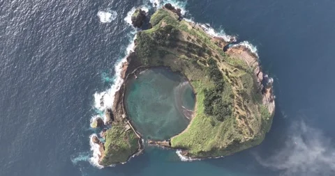 Aerial top down view of vila franca do campo islet Stock Footage 327291188