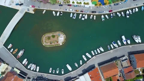 Aerial top down view of vrboska harbor on hvar island croatia Stock Footage 336937439