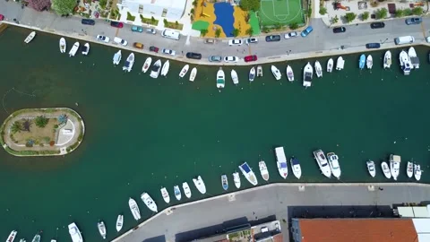 Aerial top down view of vrboska marina on hvar island Stock Footage 336937490