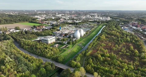 Aerial top down view on a waste water treatment plant. Stock Footage 253003030