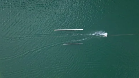 Aerial top down view of water-skiing course in Netherlands Video stock 343872069